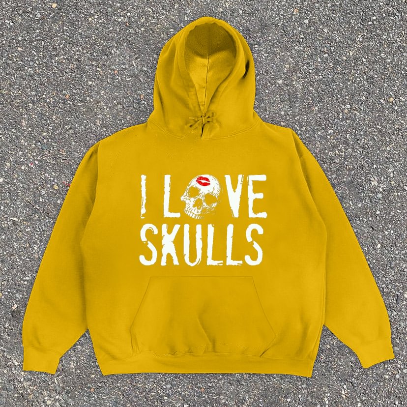 Casual i love skulls print hoodie