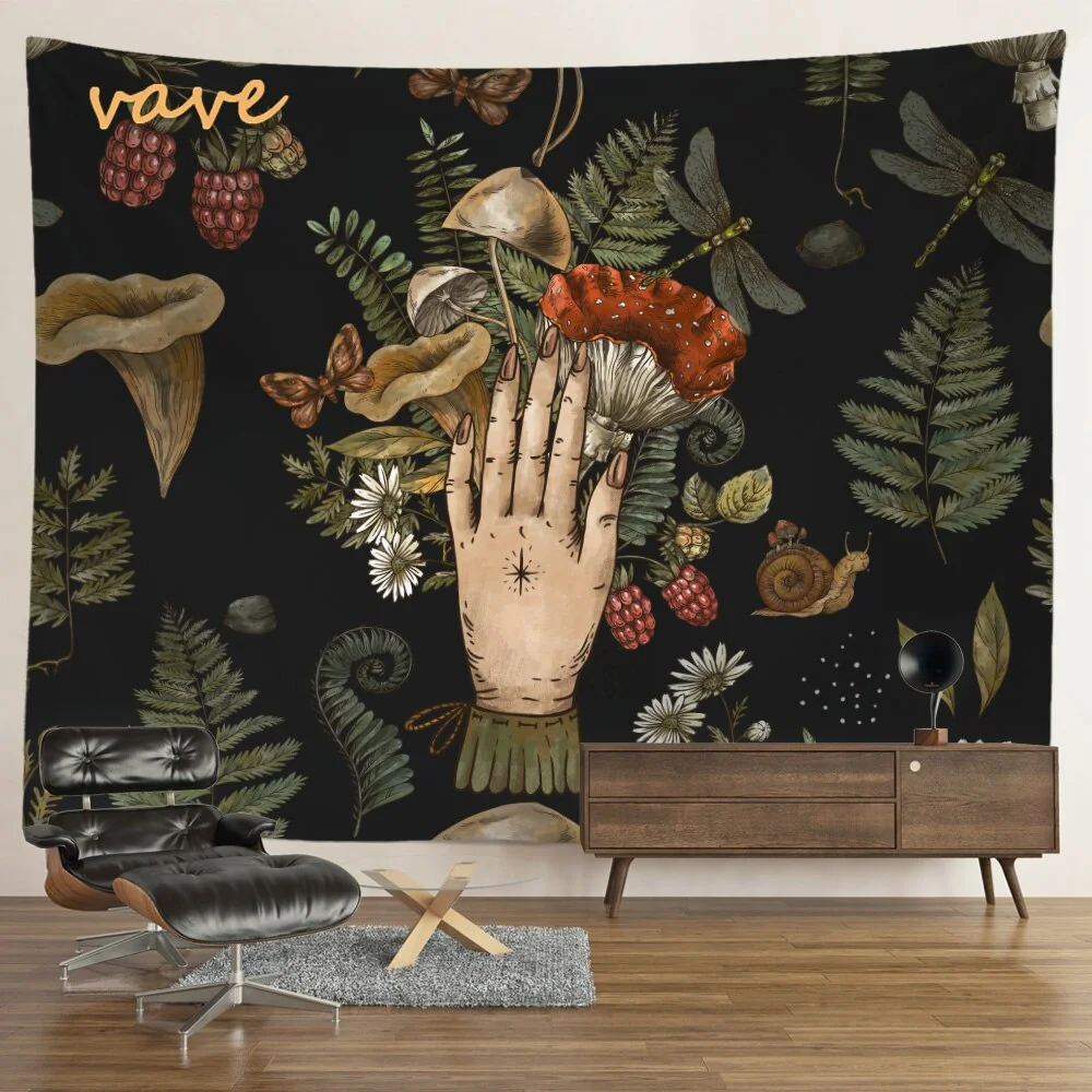 Nigikala Magic Vintage Tarot Mushroom Tapestry Wall Hanging Trippy Butterfly Mandala Hippie Aesthetic Tapestry Sun and Moon