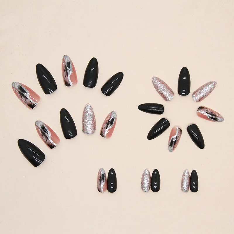 Churchf Churchf Pure Color Galaxy Nail Sweet Cool Hot Girl Ins Wind Almond Nail Black Fake Round Nail Nail