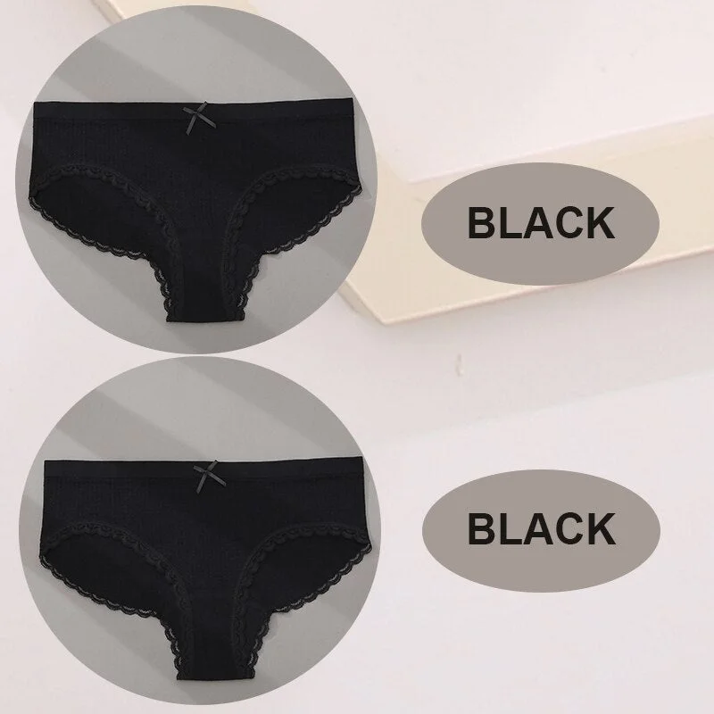 FINETOO 2PCS/Set M-2XL Women Seamless Sexy Panties Cute Bownot 6 Solid Color Girl Underwear Briefs Lingerie Underpant Lace Panty