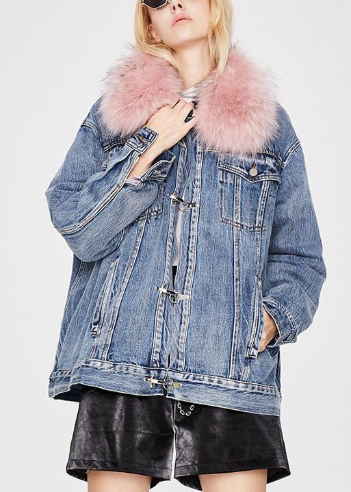 VCSHOES denim blue Pink fur collar Winter Duck Down Jacket