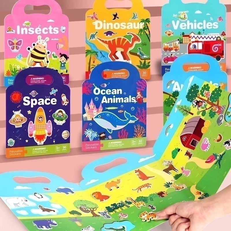 Jelly Stickers Quiet Book Children's Early Education Concentration Dinosaur Scene Stickers Puzzle Training Fun DIY