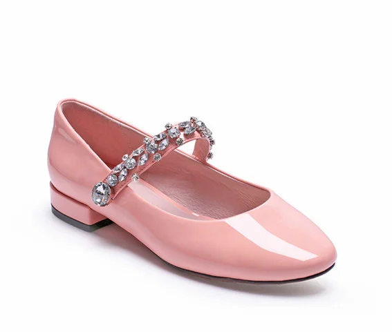 Pink Mary Jane Pumps Round Toe Rhinestone Flats for School |FSJ Shoes