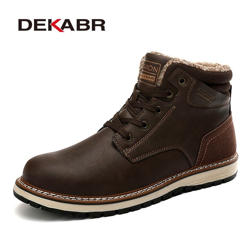 DEKABR Split Leather Men Boots Brand Lace-up Waterproof Winter Snow Boots For Men 2021 New Classic Casual Men Work Boots Size 46
