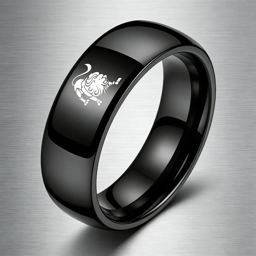 Womens Or Mens Leo Tungsten Carbide Wedding Rings Black Domed Top Couples Band 4MM 6MM 8MM Width