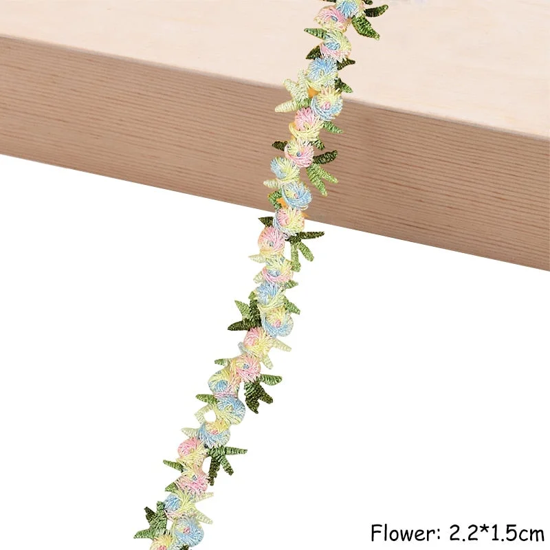 2Yards Flower Embroidered Lace Trim Ribbons Fabric Trim DIY Sewing Handmade Craft Materials Clothes Accessories Home Decoration