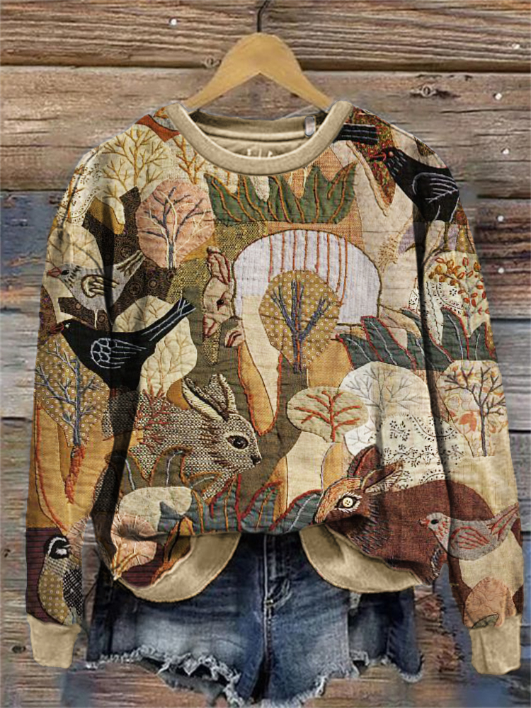 Animals in the Forest Textile Art Sweatshirt