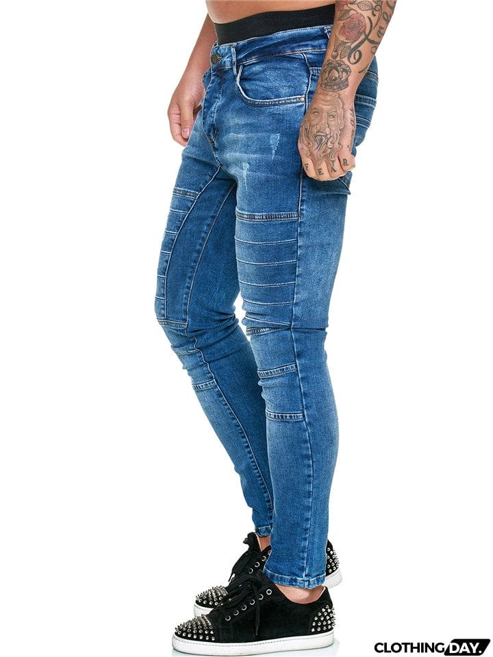 Casual Simple Style Fit Solid Color Washed Effect Jeans With Pockets