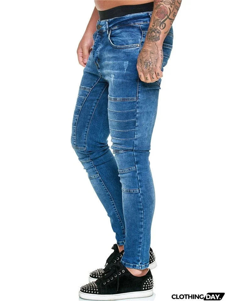 Casual Simple Style Fit Solid Color Washed Effect Jeans With Pockets