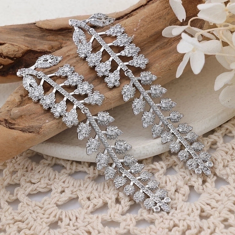 1 Pair Cute Leaves Inlay Copper Zircon Rose Gold Plated Drop Earrings