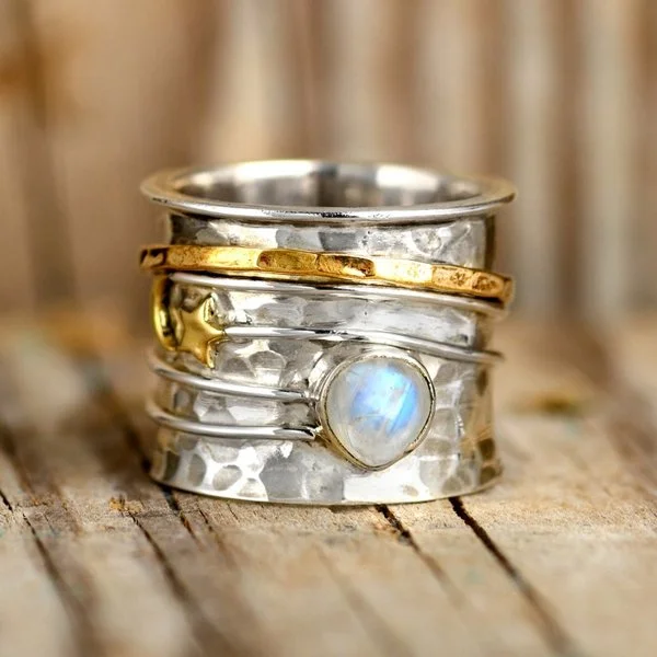 🔥 Last Day Promotion 49% OFF🎁Sterling Silver Star and Moon Moonstone Spinner Ring