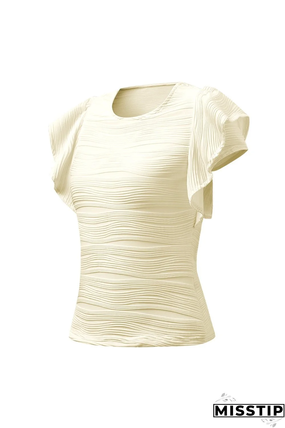 Textured Round Neck Cap Sleeve Top