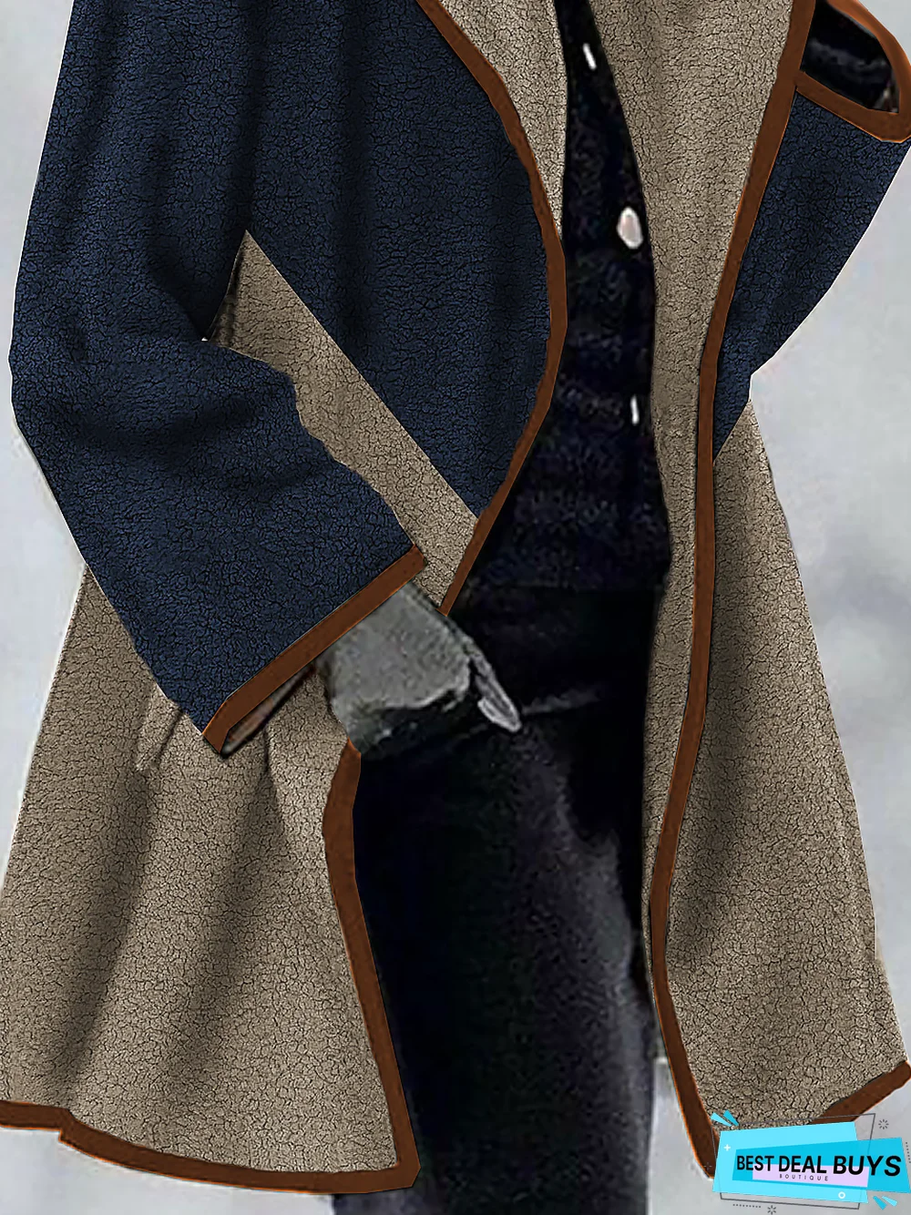 Color Block Loose Shawl Collar Teddy Jacket