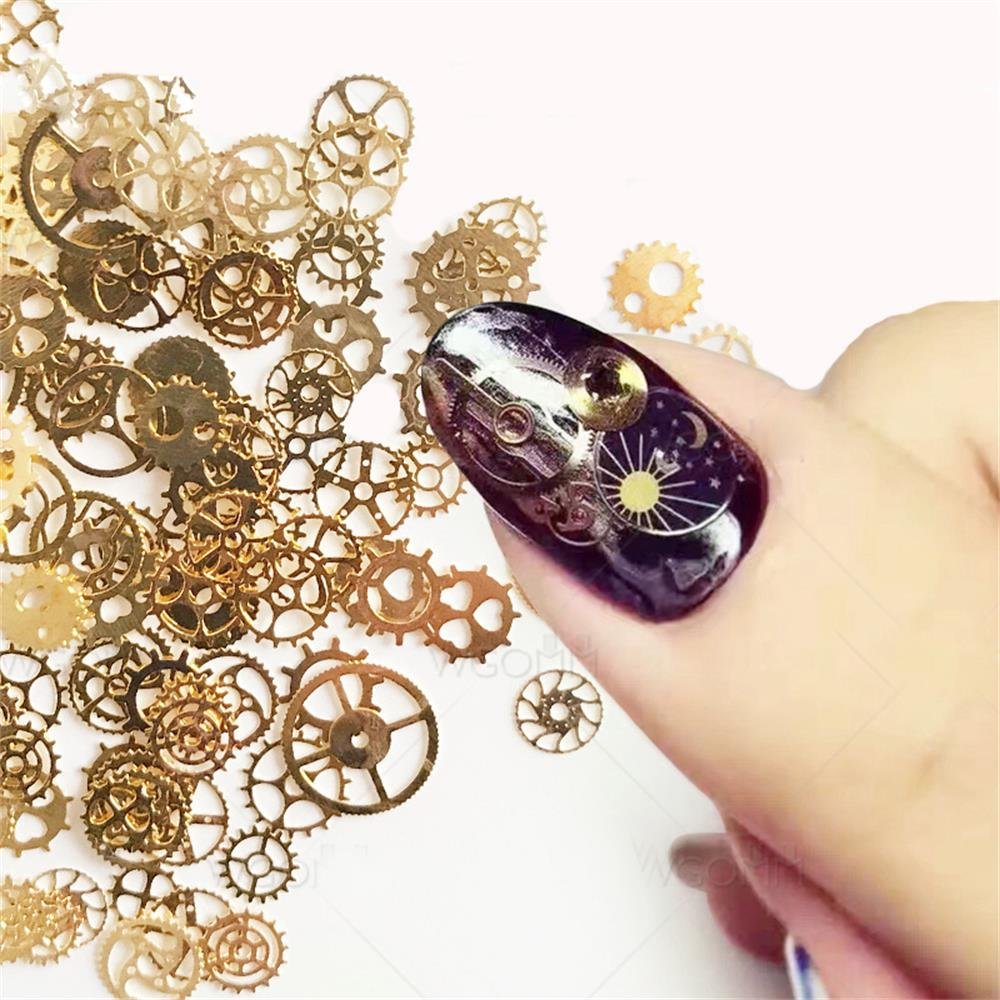 1 Box Steampunk Nail Art Decorations Ultra Thin Wheel Gear 3D Decoration Steam Punk Metal Manicure Nail Studs Accessories