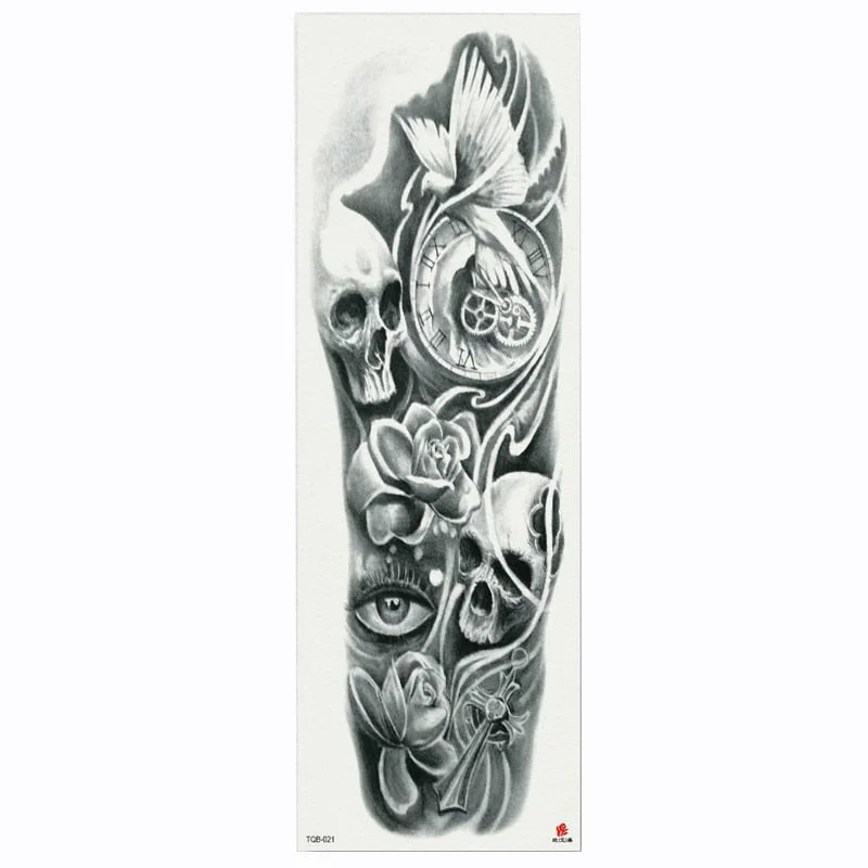 2018 New Full Flower Arm Tattoo Sticker Skeletons and Roses Temporary Body Paint Water Transfer Tattoo Sleeve