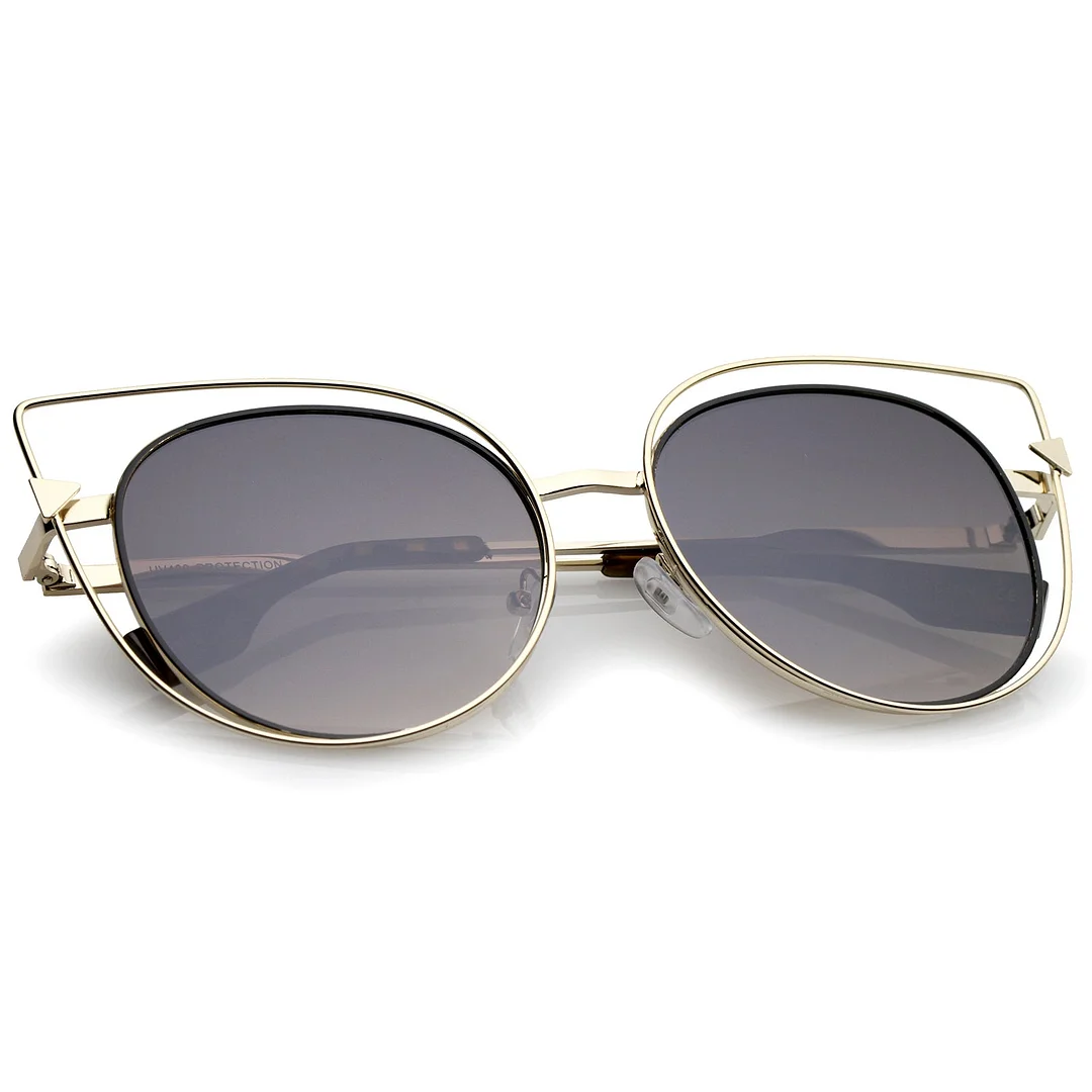 Oversize Metal Cutout Frame Arrow Accent Flat Lens Cat Eye glasses 57mm
