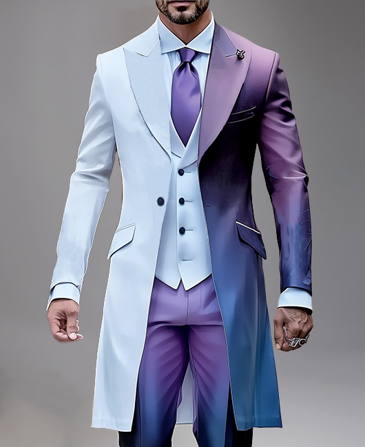 Okaywear Wedding Satin Ombre Pattern Peaked Lapel One Button Overcoat