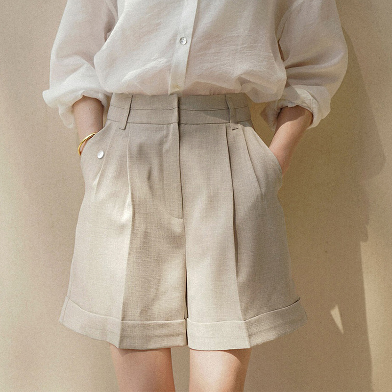 100% Linen Shorts for Women High Waist Casual Classic REAL SILK LIFE