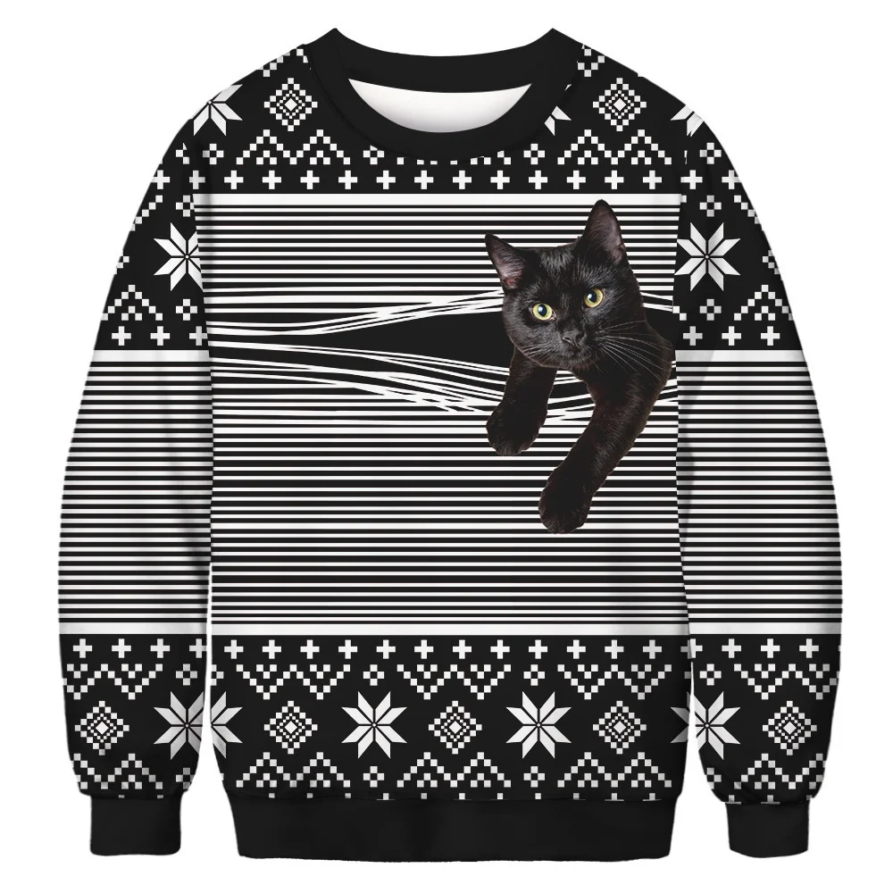 Unisex 3D Fun Cat Print Christmas Sweatshirt