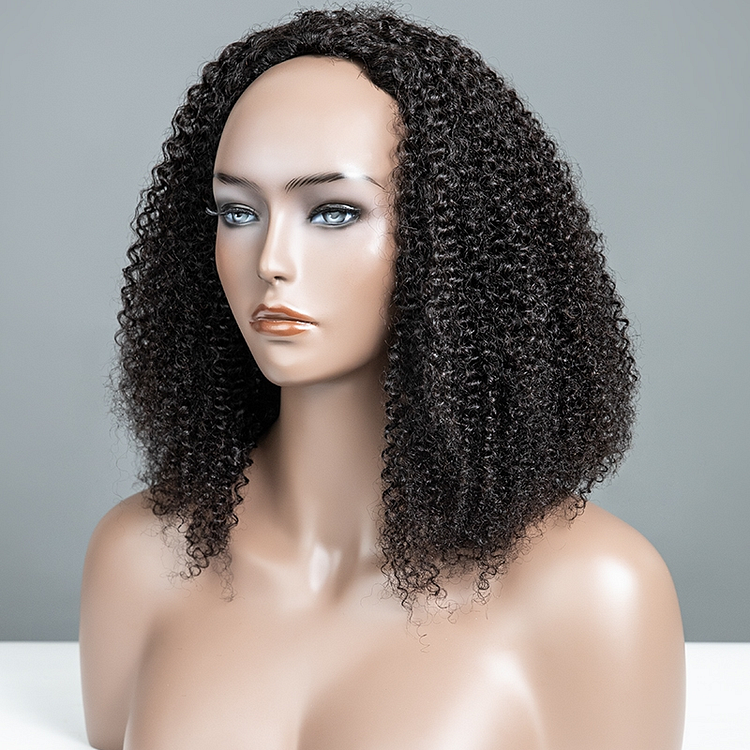 Kinky Curly Virgin Human Hair Clip in 3 4 Half Wig