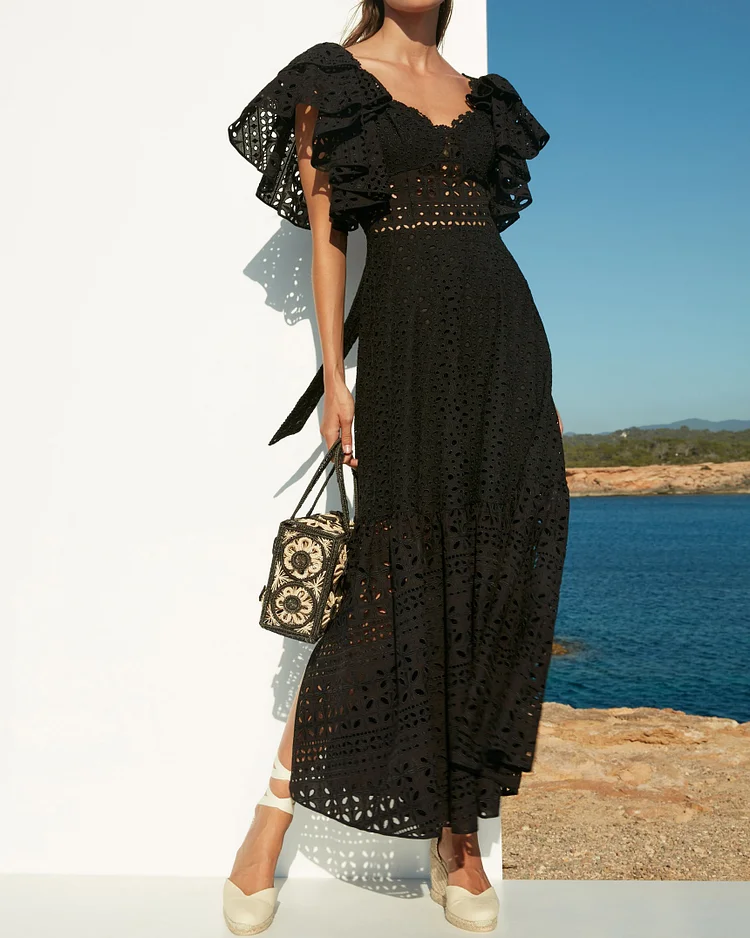 Side slit lace midi dress
