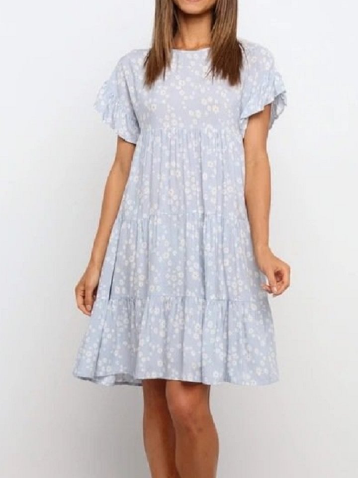 Floral Printed Short Sleeve Splicing Dress | EGEMISS