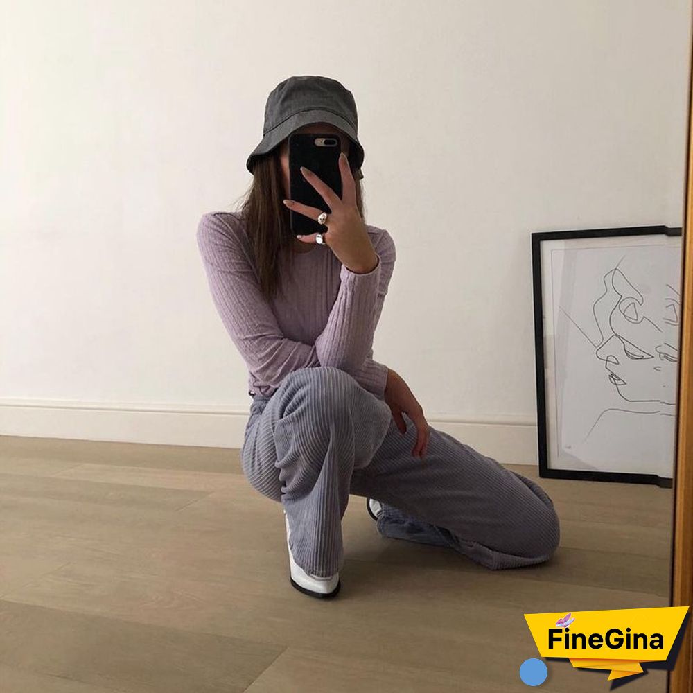 Slim Fit Cord Pants Straight Leg Corduroy Trousers