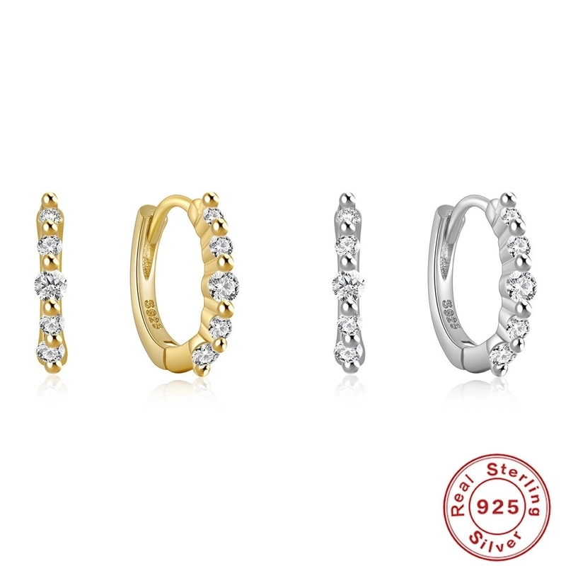 1 Pair 925 Sterling Silver Zircon Round Hoop Earrings