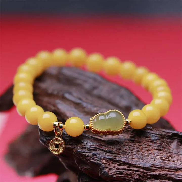 Jade Gourd Natural Amber Bead Luck Harmony Bracelet
