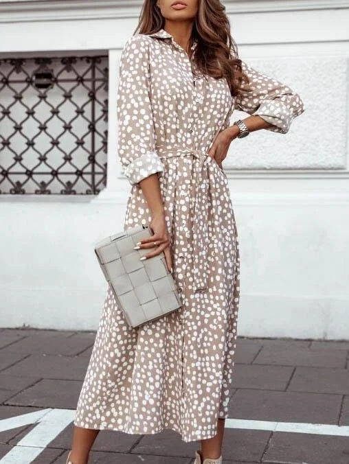 Women Half Sleeve V-neck Solid Color Dress