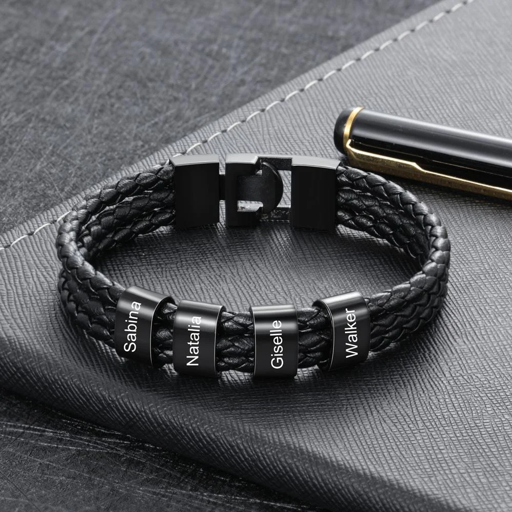 Father's Day HOT SALE-Engraved 1-8 Names Personalized Braided Leather Bracelet