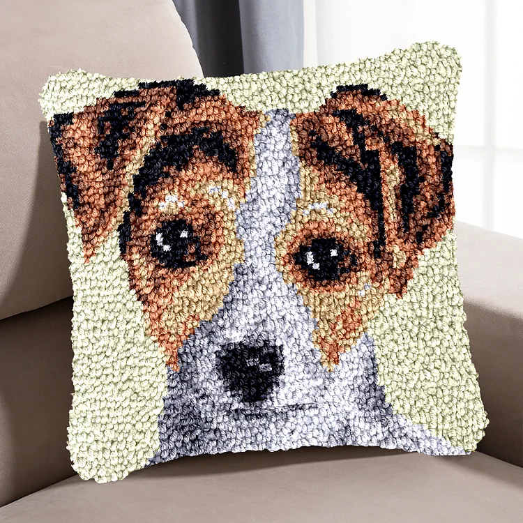 Jack Russell Terrier Pillowcase Latch Hook Kit for Adult, Beginner and Kid veirousa