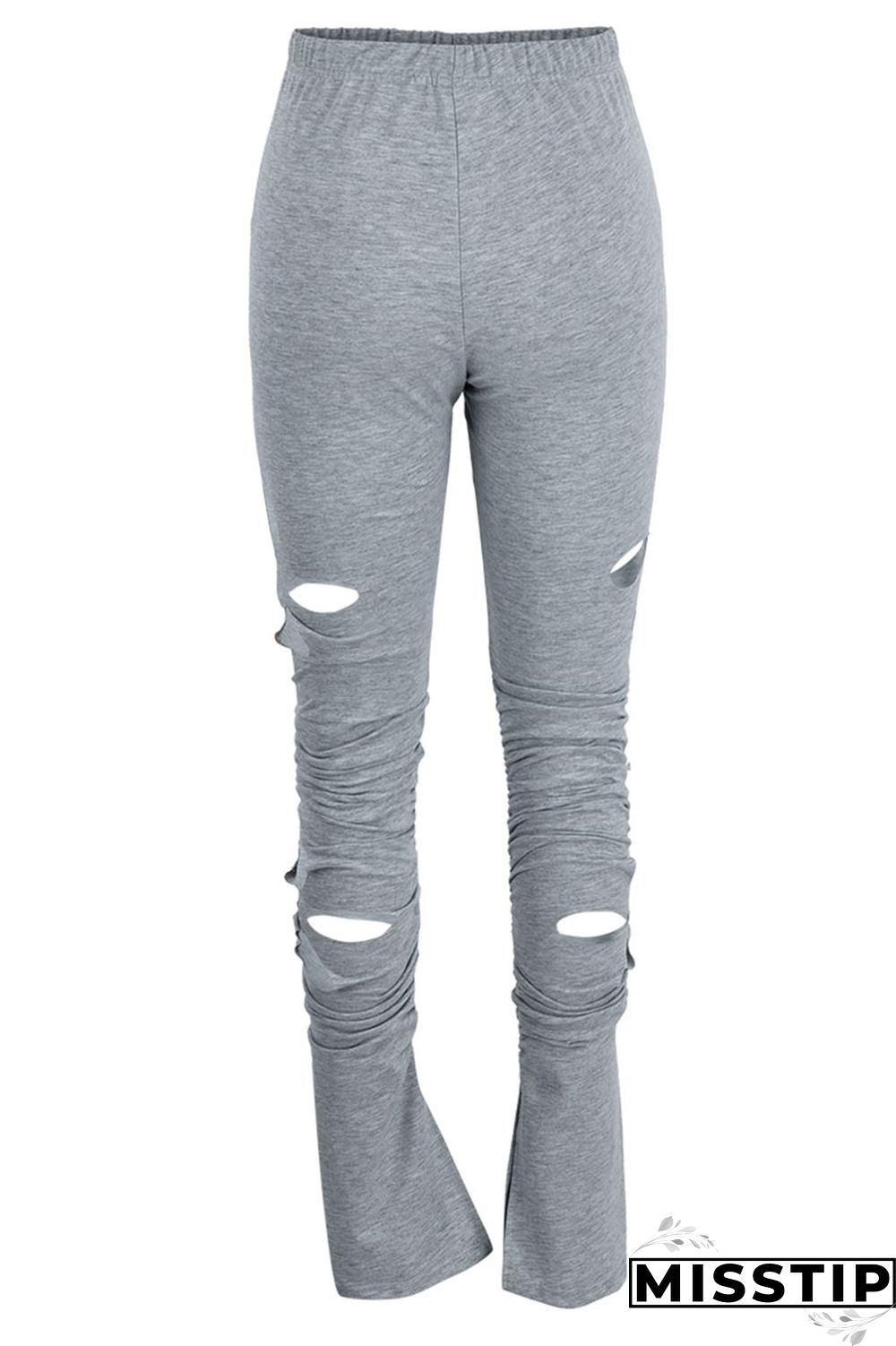 Grey Casual Street Solid Hollowed Out Patchwork High Waist Speaker Solid Color Bottoms