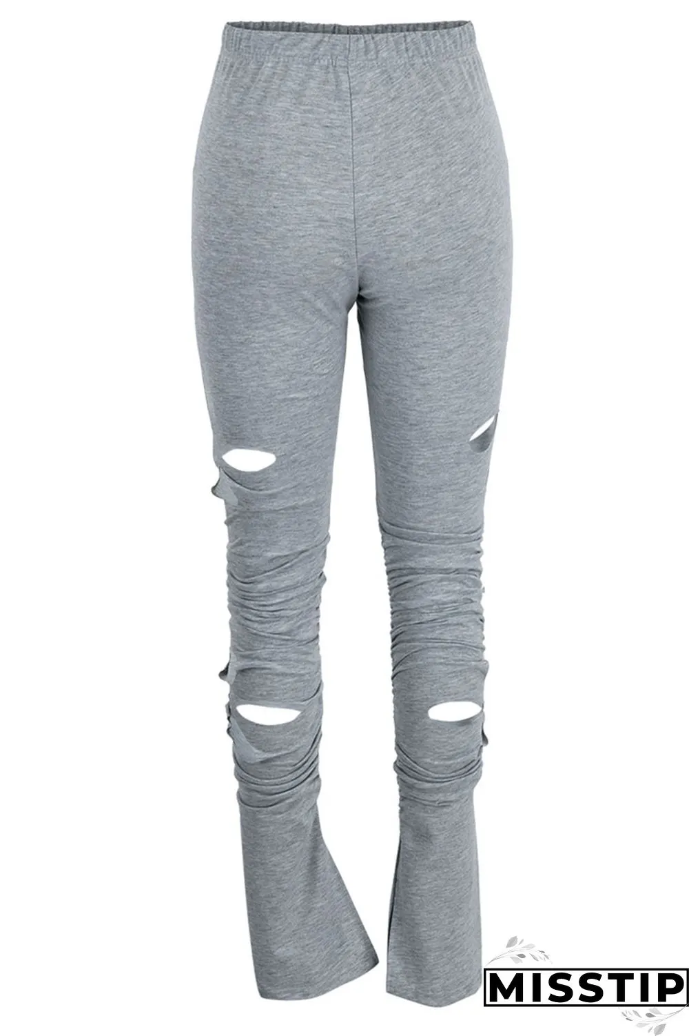Grey Casual Street Solid Hollowed Out Patchwork High Waist Speaker Solid Color Bottoms