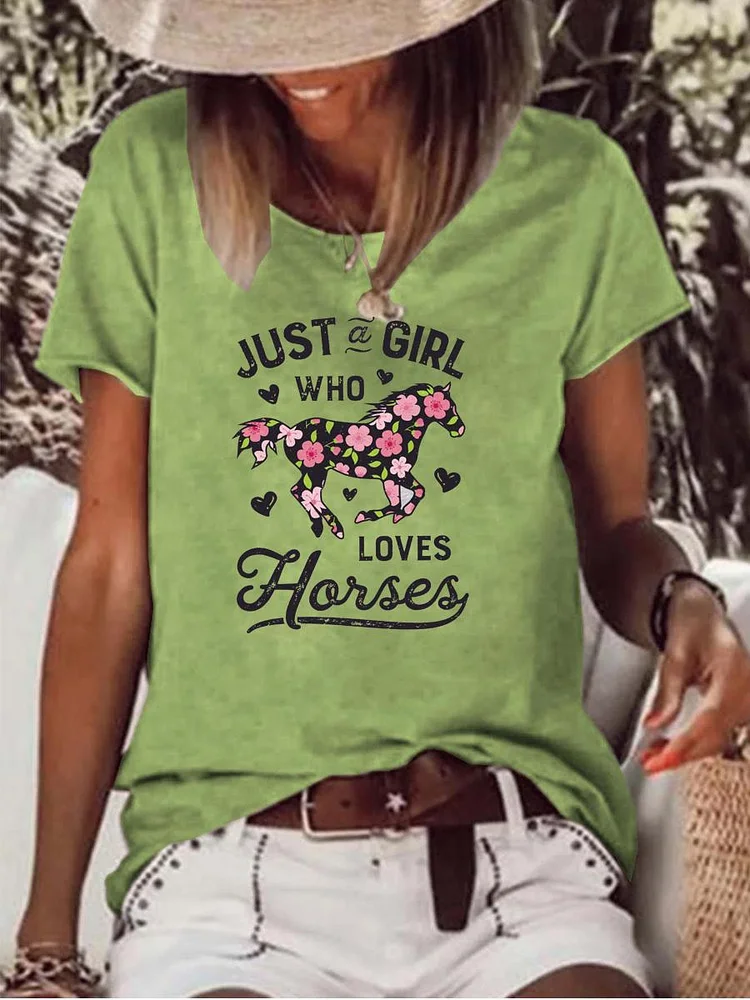 Just a girl who loves horses Village Life Raw Hem Tee