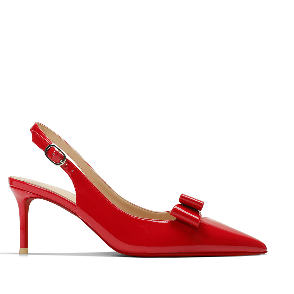 65mm Women's Pointed Toe Kitten Heel Slingback Pumps for Wedding Red Bottom Patent Heels-MERUMOTE