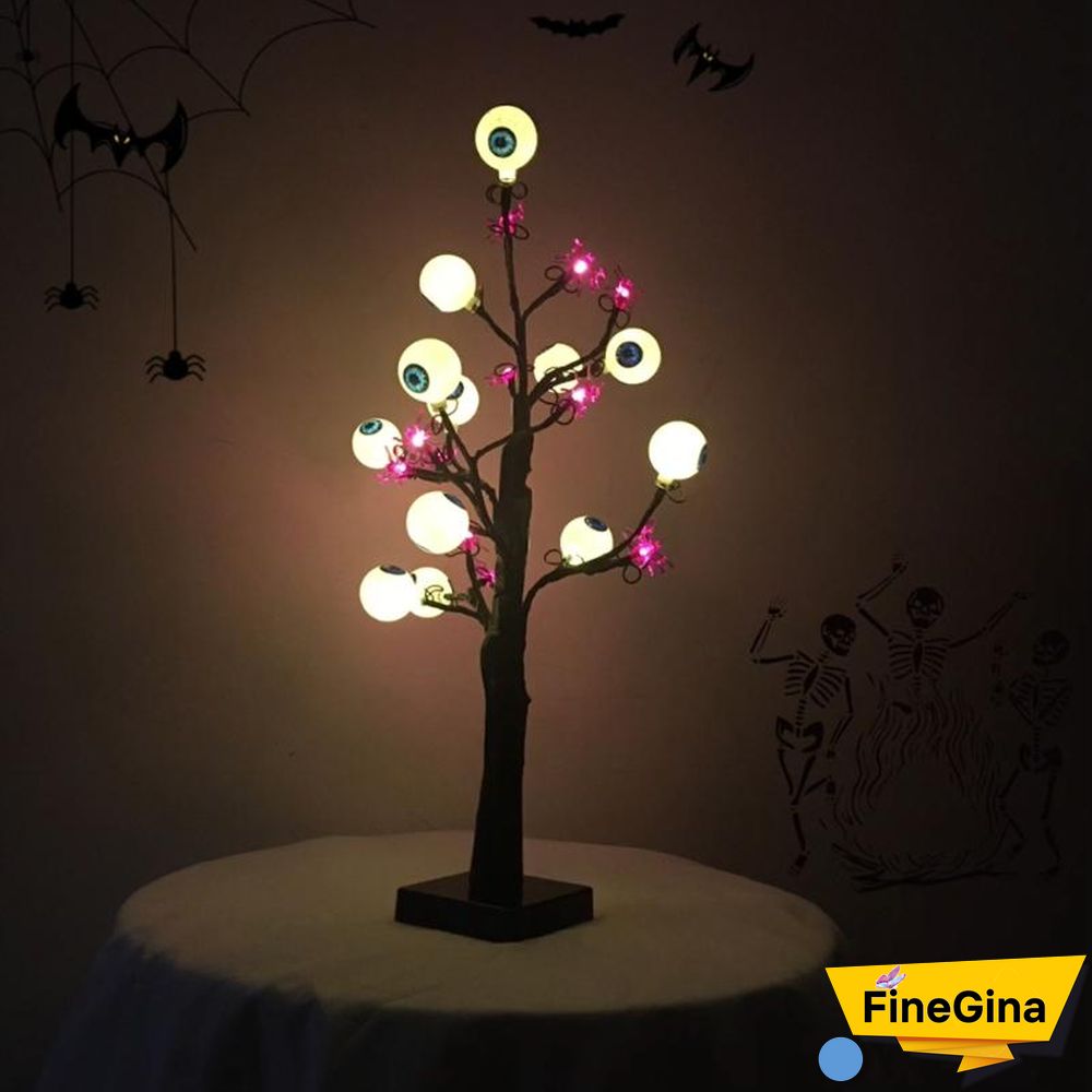 18 Inch Spooky Ghost Eye Spider Tree Light With 24 LED Lights For Halloween Decoration