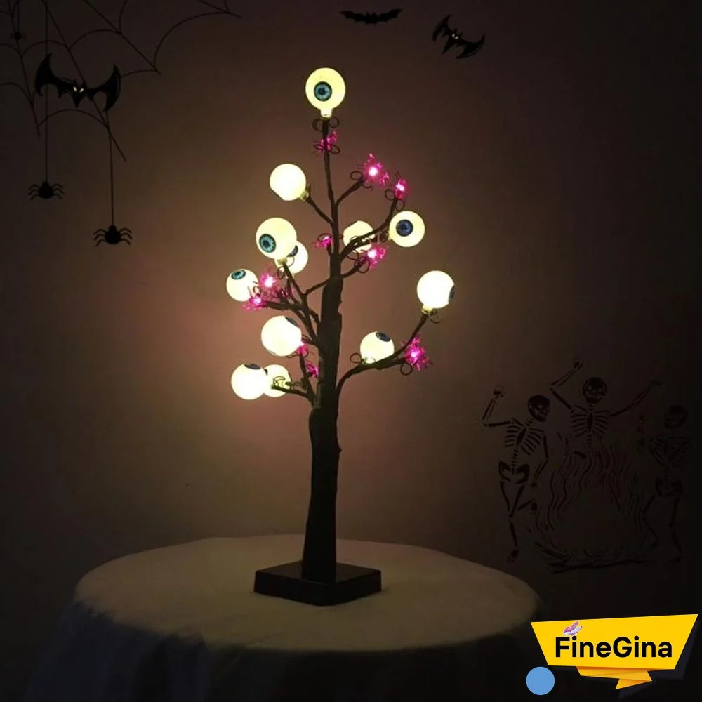 18 Inch Spooky Ghost Eye Spider Tree Light With 24 LED Lights For Halloween Decoration