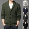 New men's long sleeve cardigan pocket turtleneck solid color sweater