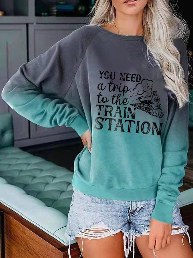 Casual Gradient Print Long Sleeve Sweatshirt