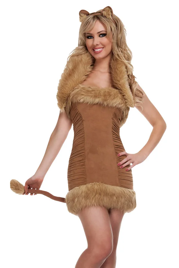 Brown Sexy Womens Cosplay Halter Cat Halloween Costume-elleschic