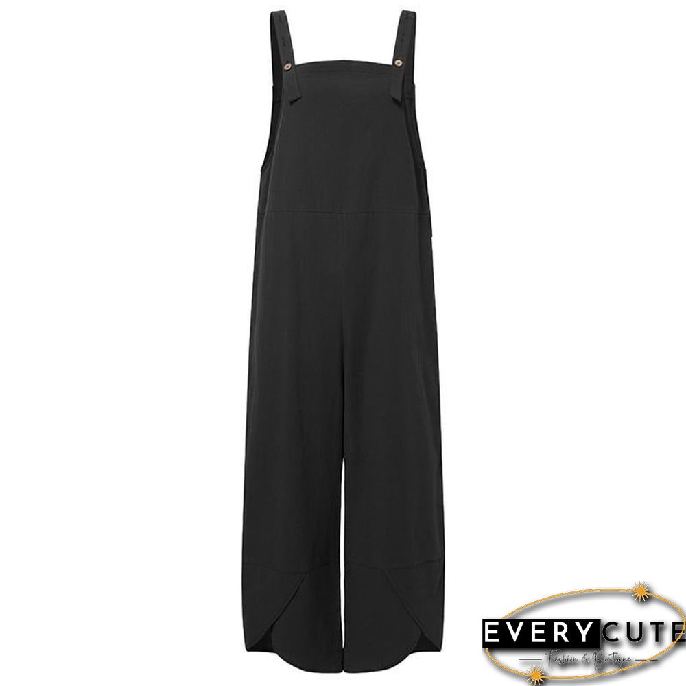 Spaghetti Strap Solid Color Side Pocket Overall Jumpsuit