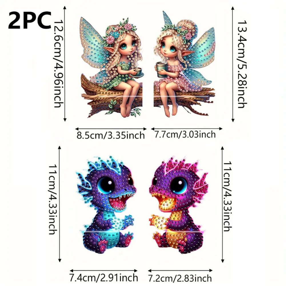 2pcs 2D Flat DIY Diamond Art Pendant DIY Home Decor Hanging Charm Decor (Fairy)