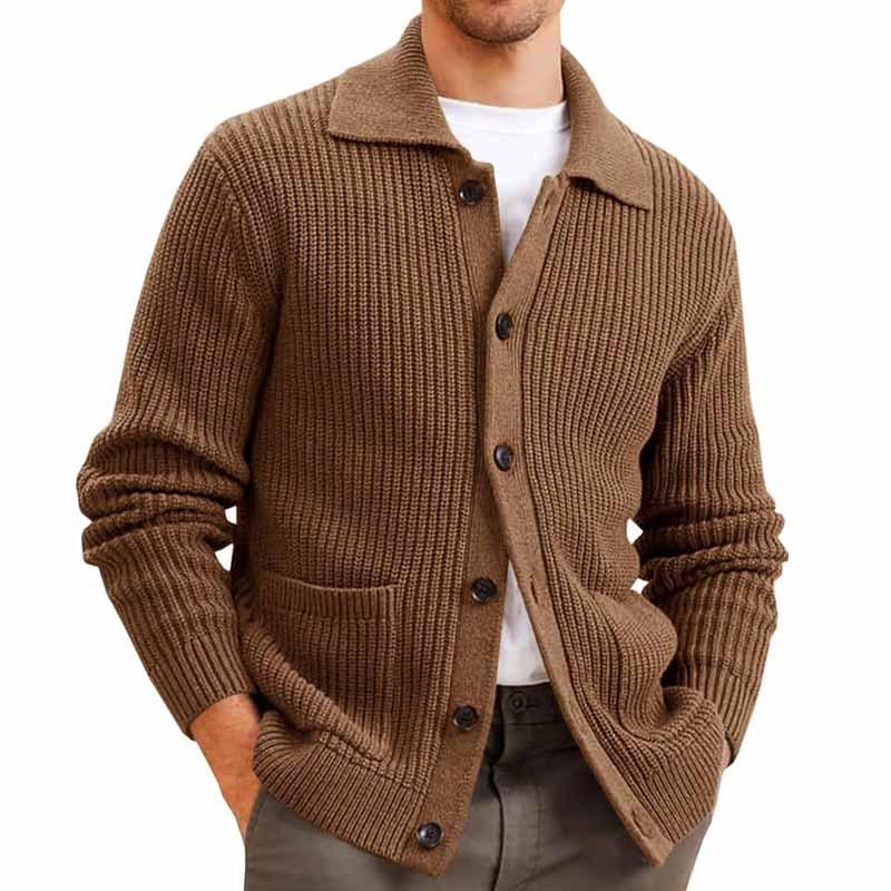 Men's Solid Lapel Single Breasted Sweater Cardigan 48193376Y