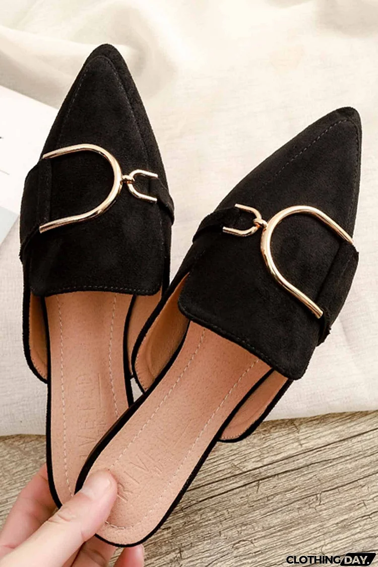 Suede Pointed Metal Buckle Mule Slides