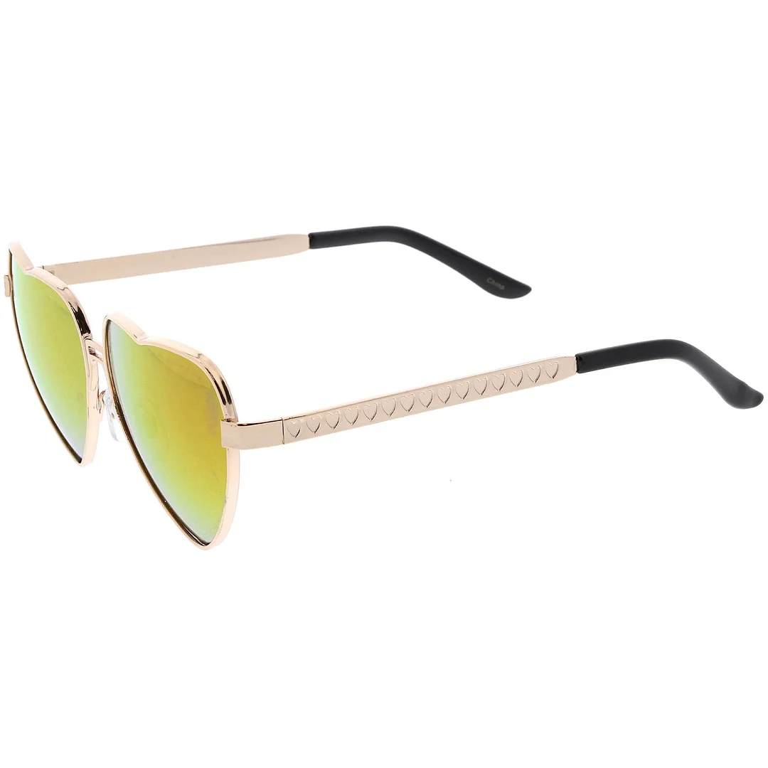 Women's Cute Metal Heart glasses Colored Mirror Lens 60mm