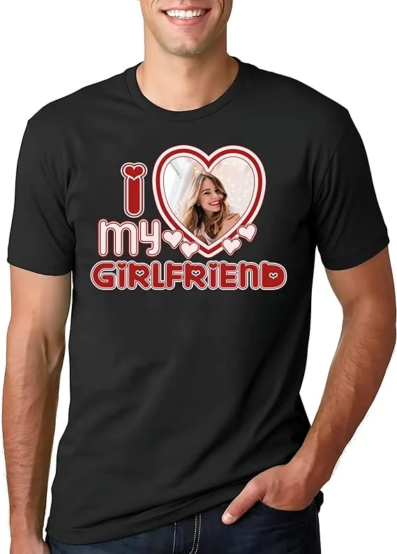 Personalized I Love My Girlfriend Shirt, SweatShirt  Hoodie for Boyfriend with Photo, Valentine Couple Gift for Him from Her