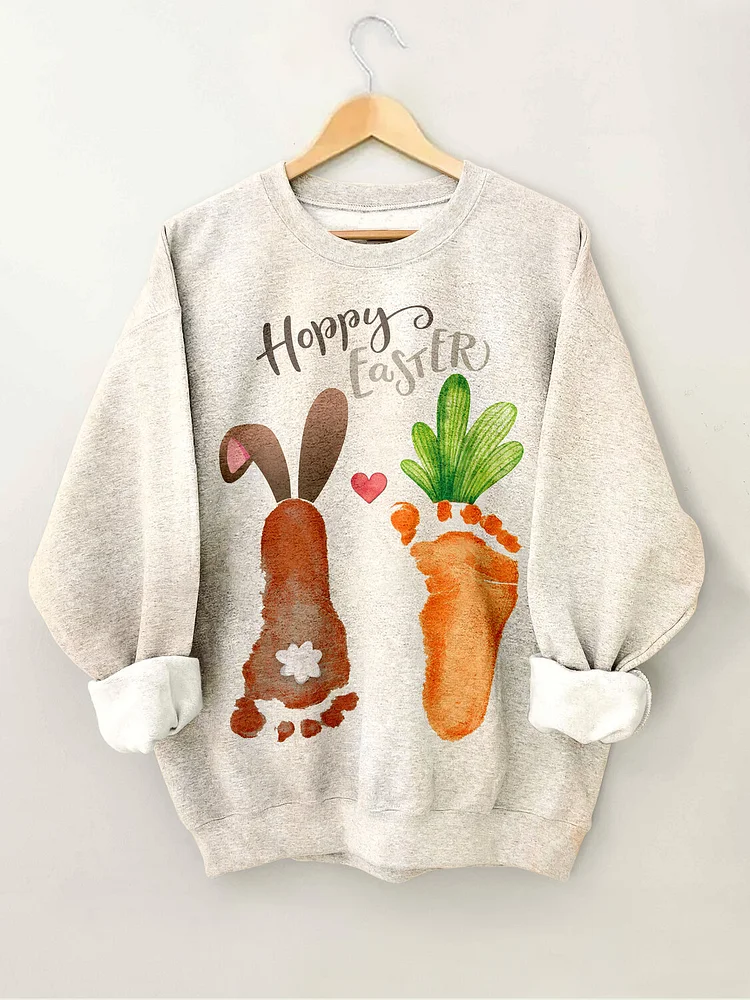 Women's Happy Easter Rabbit Carrot Print Cotton Long Sleeve T-Shirt Thin Sweatshirt