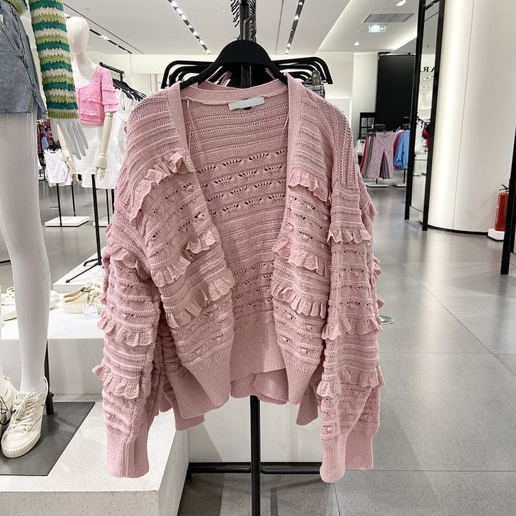 New Spring Autumn Women Fashion Pink Sweet Texture Knitted Cardigan Sweater Female Vintage Long Sleeve Coat Chic Tops - BlackFridayBuys
