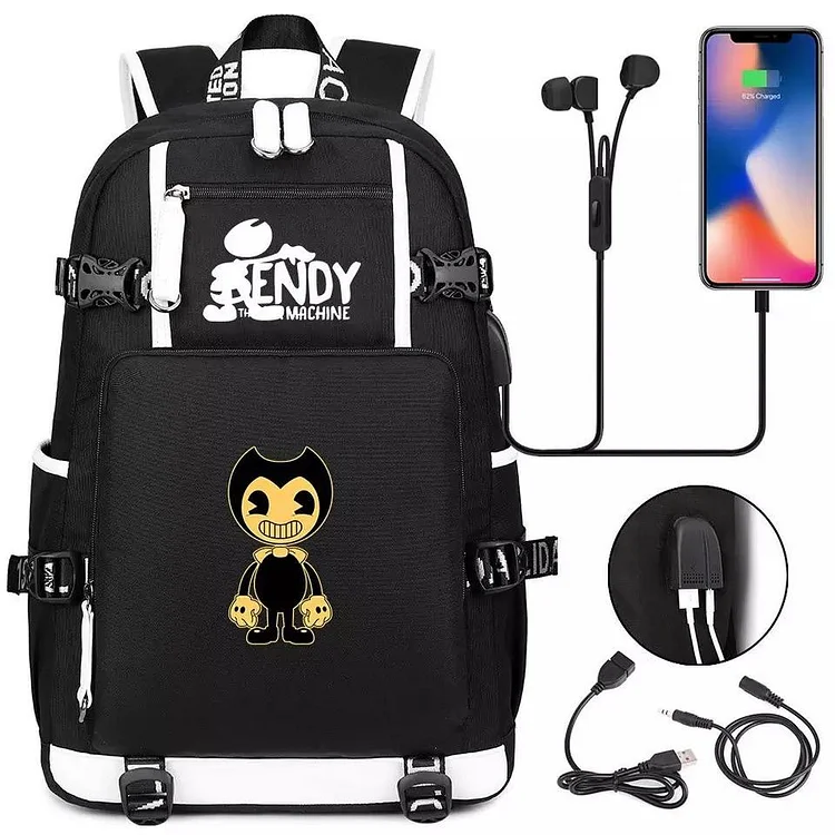 Mayoulove Bendy #2 USB Charging Backpack School NoteBook Laptop Travel Bags-Mayoulove
